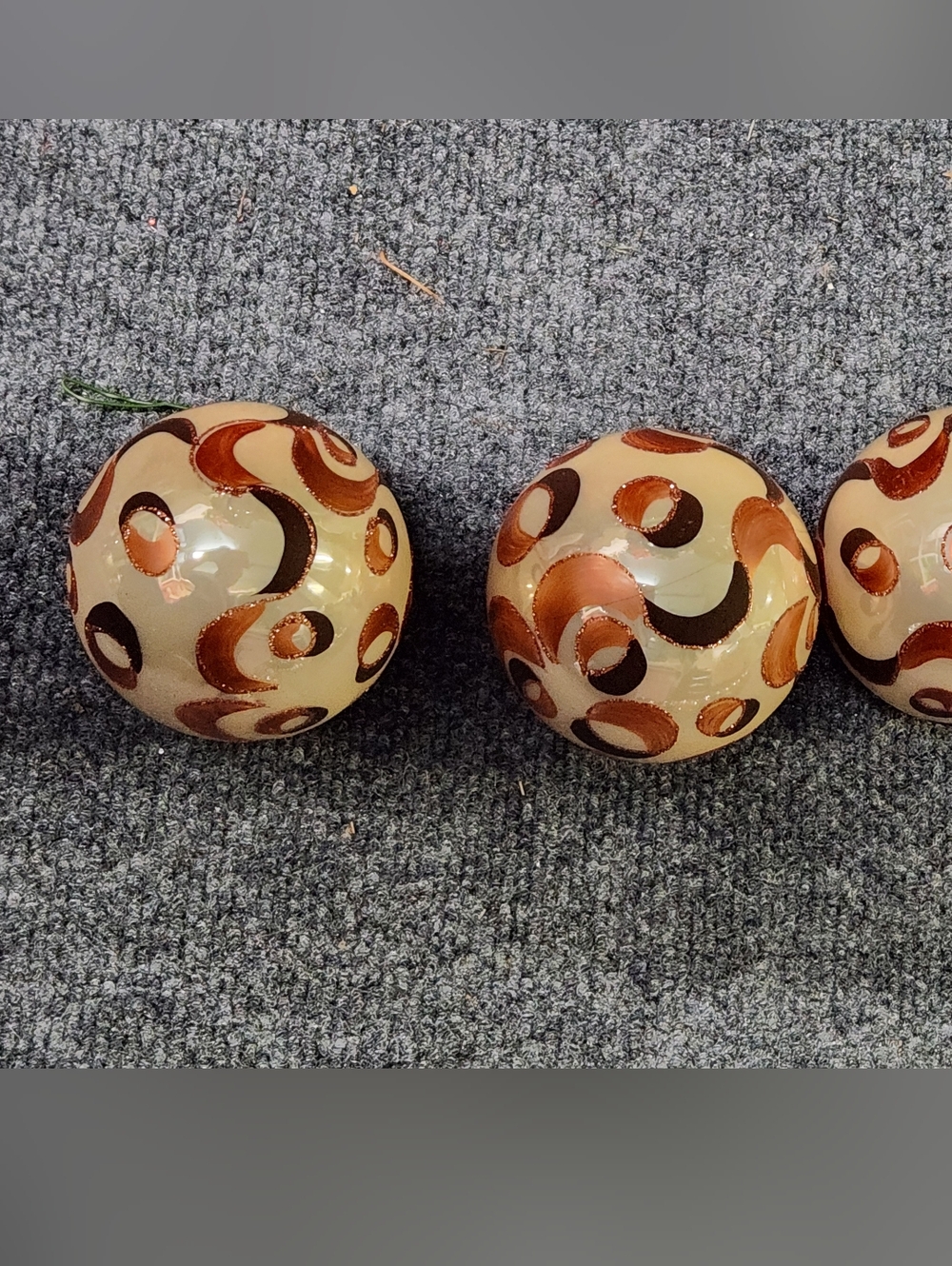Decorative Pier 1 One Christmas Ornaments  Cream Copper Brown - Set of 3